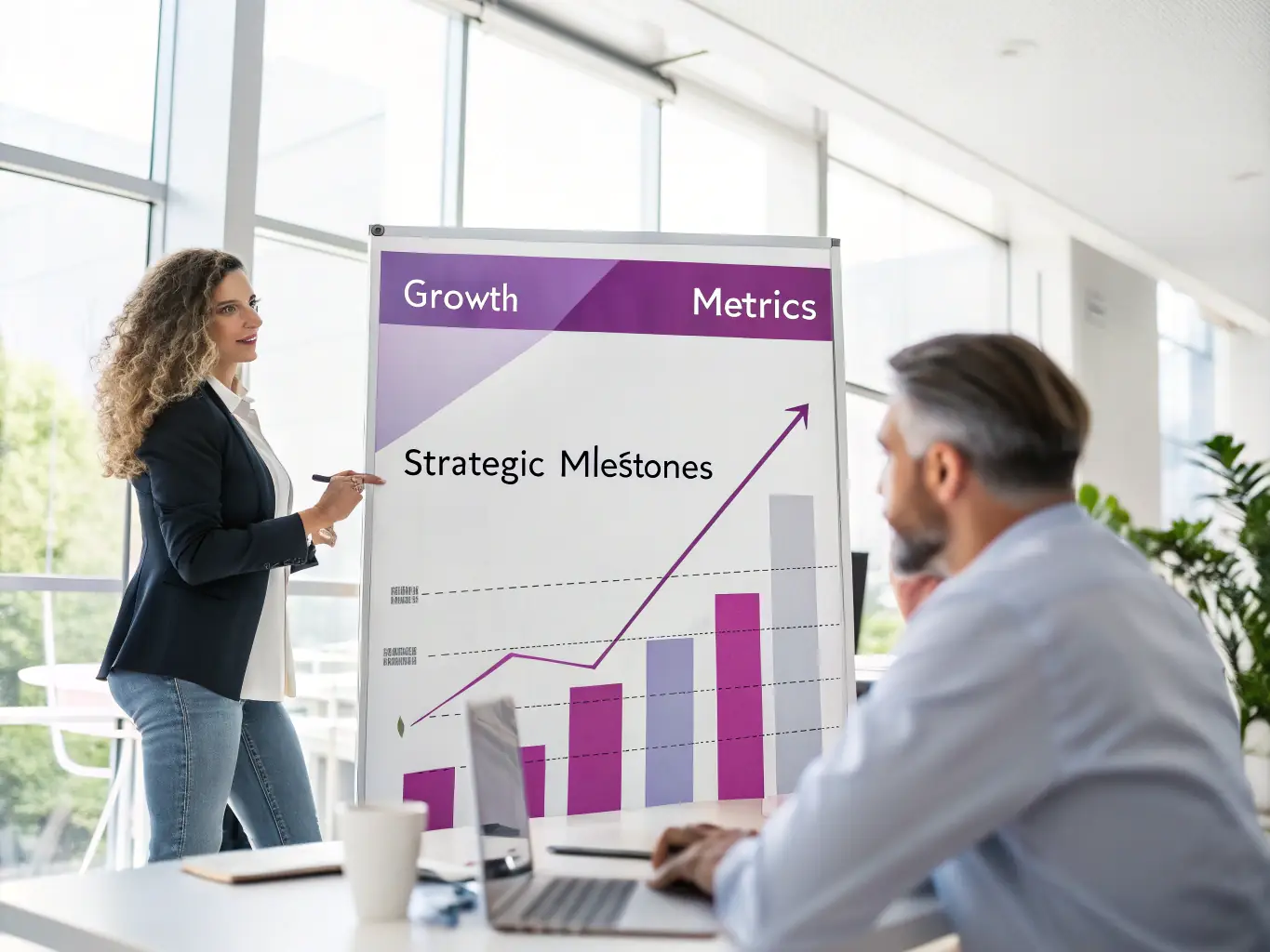 An image depicting a bar graph showing increasing productivity, with Microsoft Copilot logo subtly integrated, representing measurable productivity gains for Kenobiz clients.